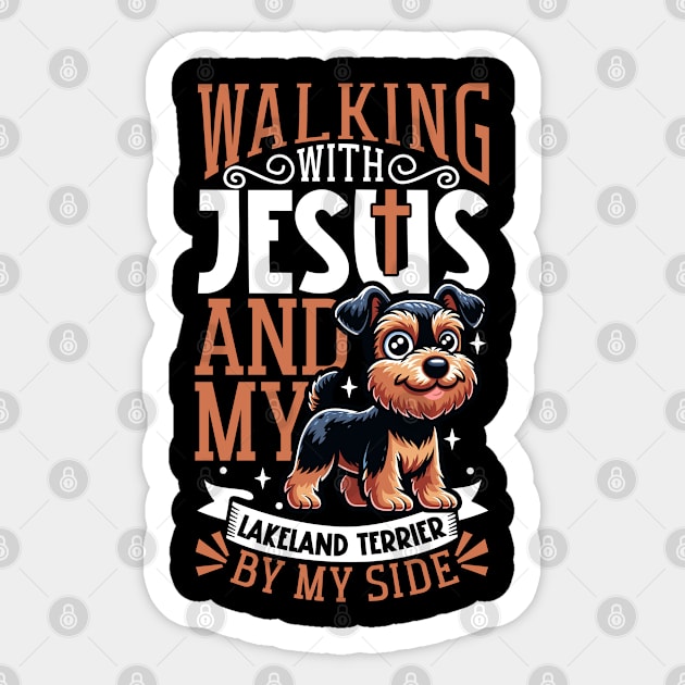 Jesus and dog - Lakeland Terrier Sticker by Modern Medieval Design